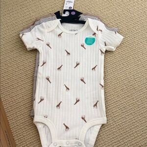 Carter's Cream Ribbed Giraffe Print Short-Sleeve Bodysuit